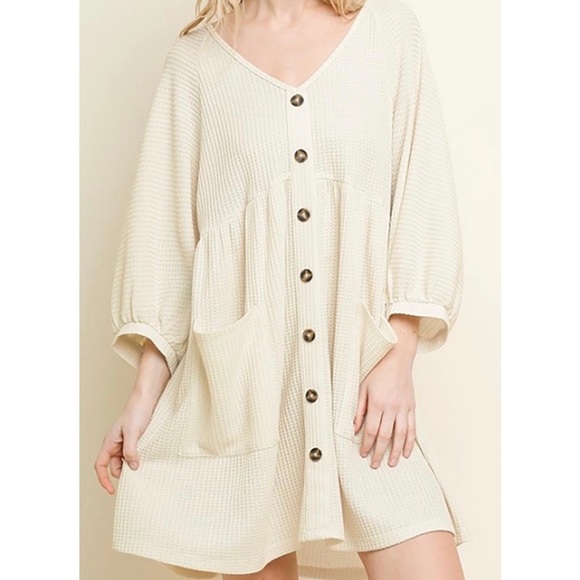 Umgee Waffle Knit Babydoll Dress 
